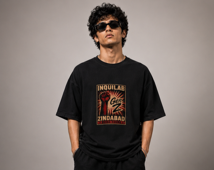 INQUILAB Gen Z Oversized Black Graphic T-Shirt – Being Young Edition