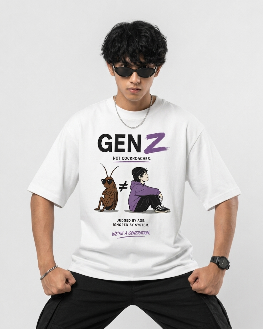 Gen Z not Cockroach Graphic Oversized White T-Shirt – 100% Premium Cotton