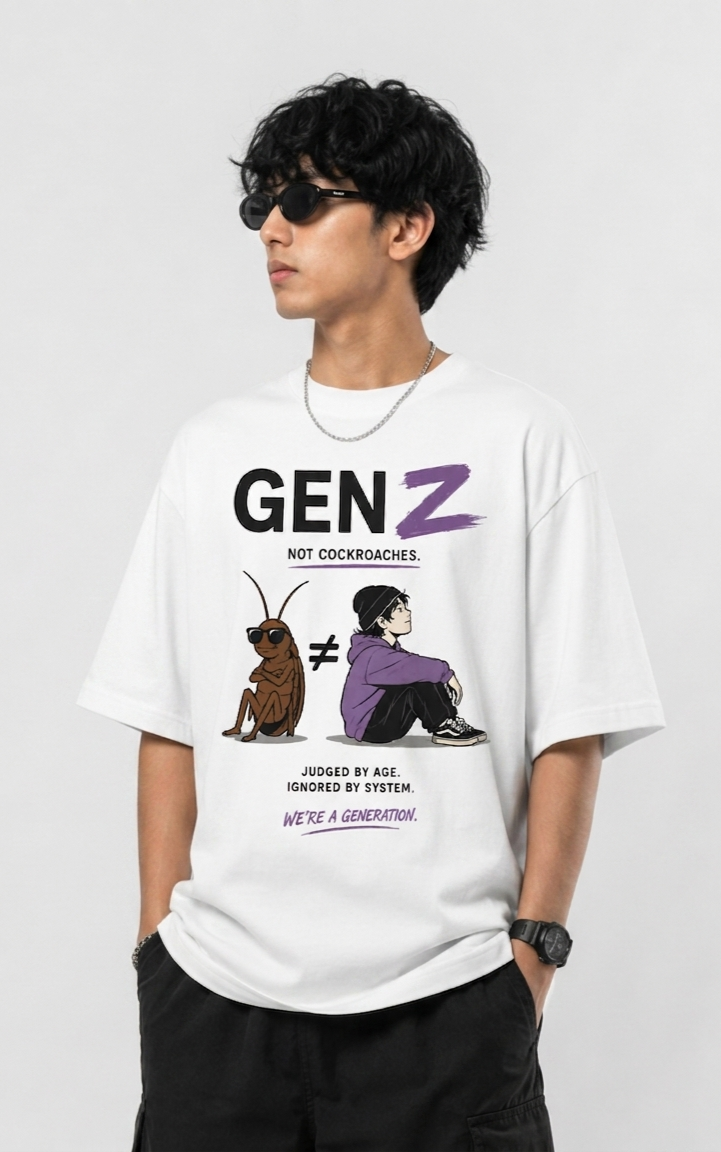 Gen Z not Cockroach Graphic Oversized White T-Shirt – 100% Premium Cotton