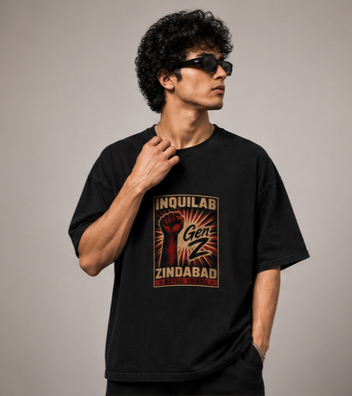 INQUILAB Gen Z Oversized Black Graphic T-Shirt – Being Young Edition