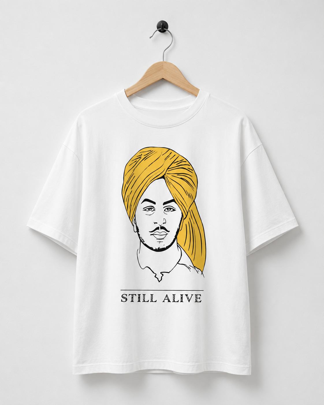Bhagat Sing Inspired Still Alive Oversized White Graphic T-Shirt