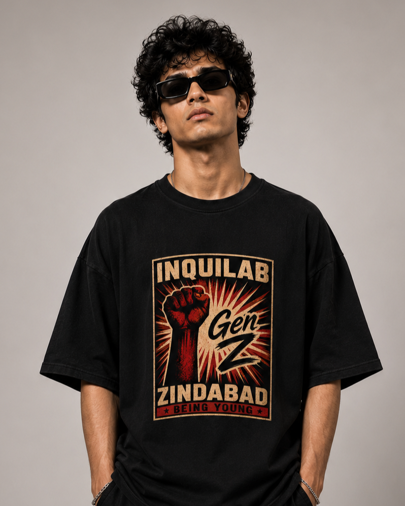 INQUILAB Gen Z Oversized Black Graphic T-Shirt – Being Young Edition