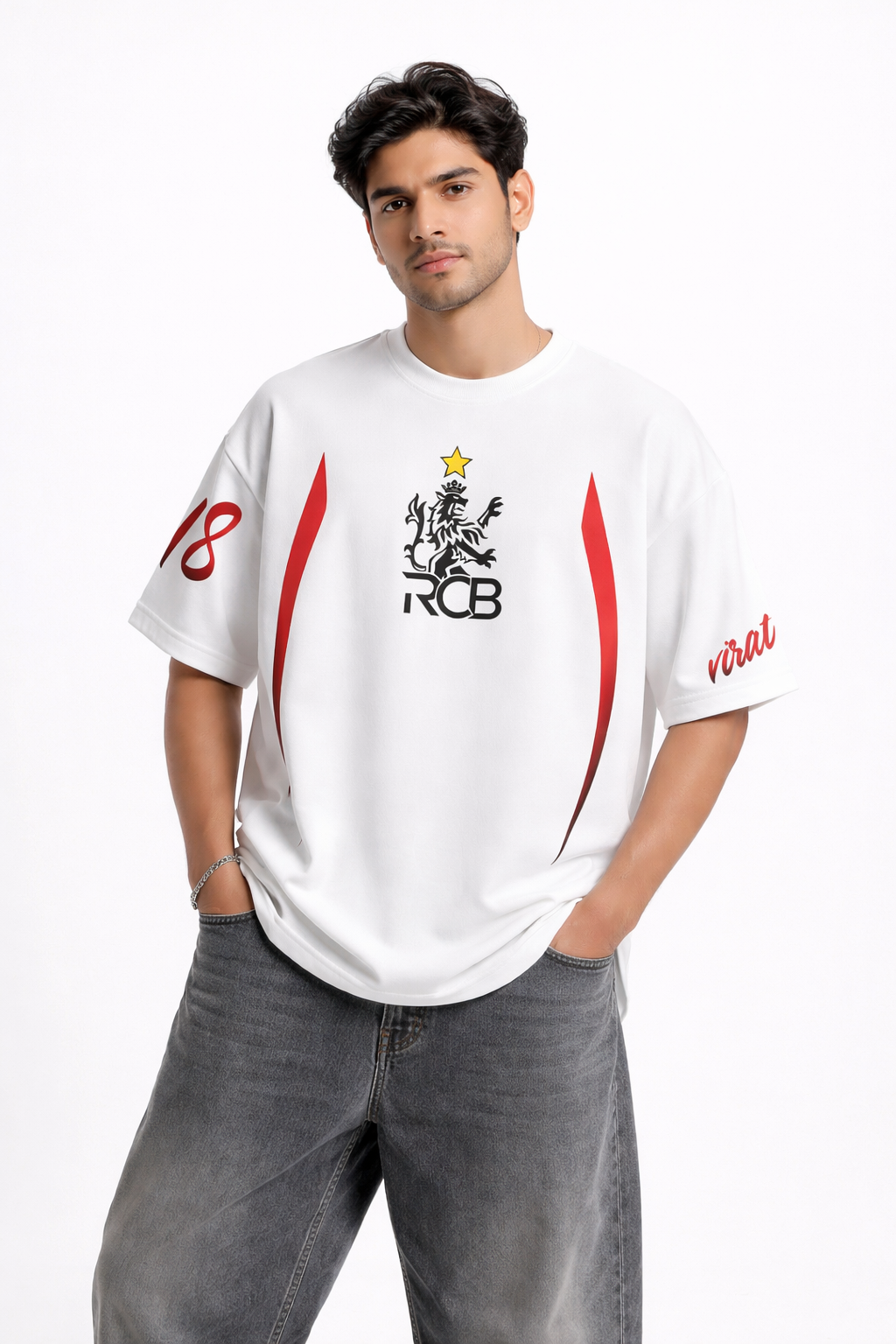 RCB Legacy Star Oversized Boxy Tee – White Edition