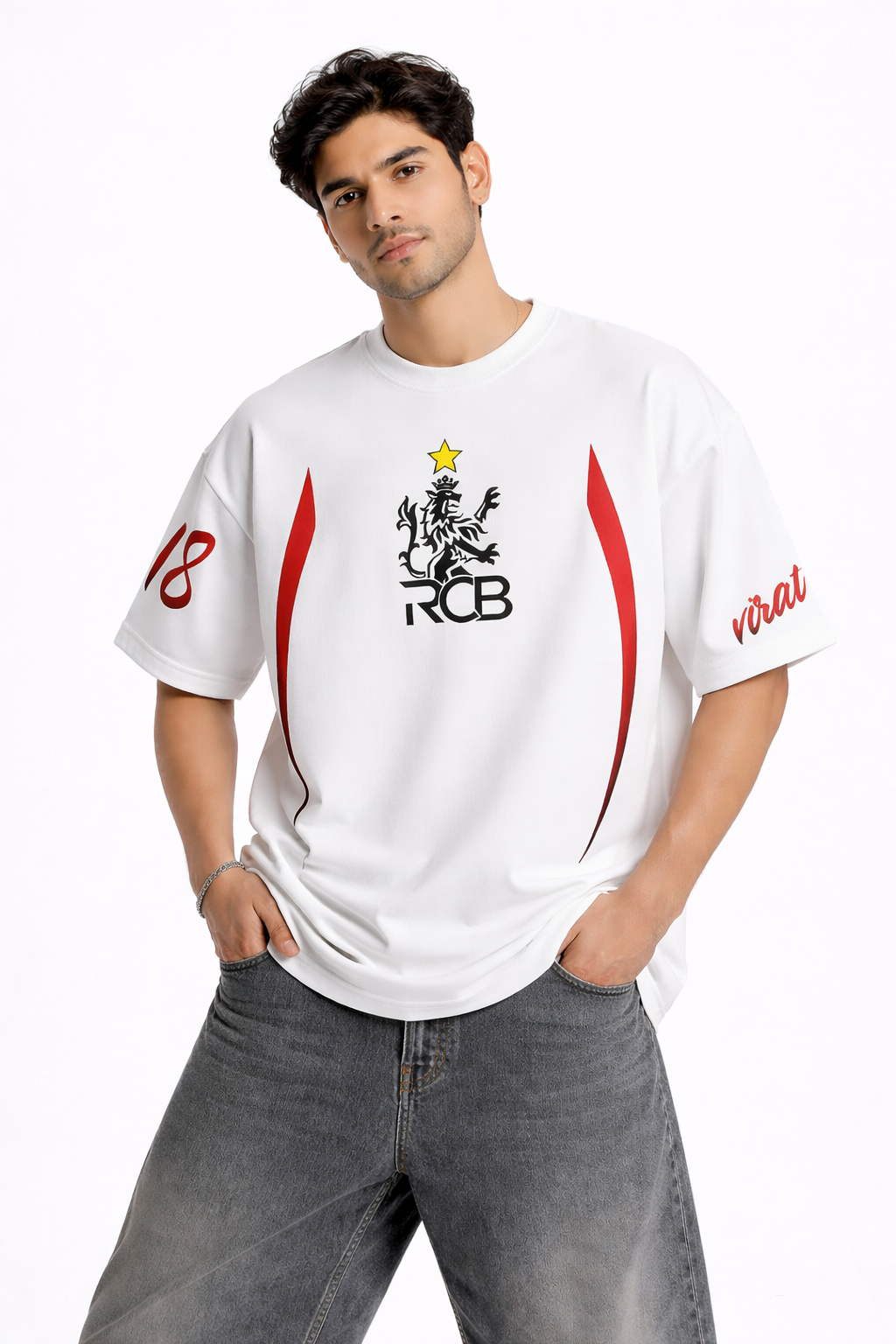 RCB Legacy Star Oversized Boxy Tee – White Edition