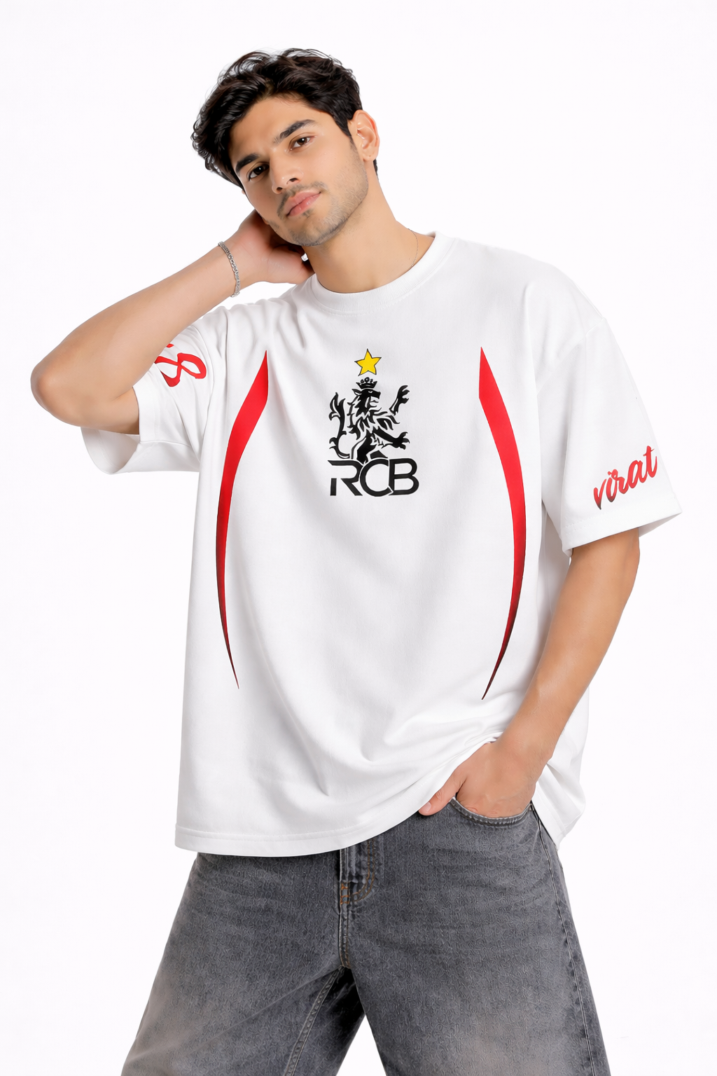 RCB Legacy Star Oversized Boxy Tee – White Edition