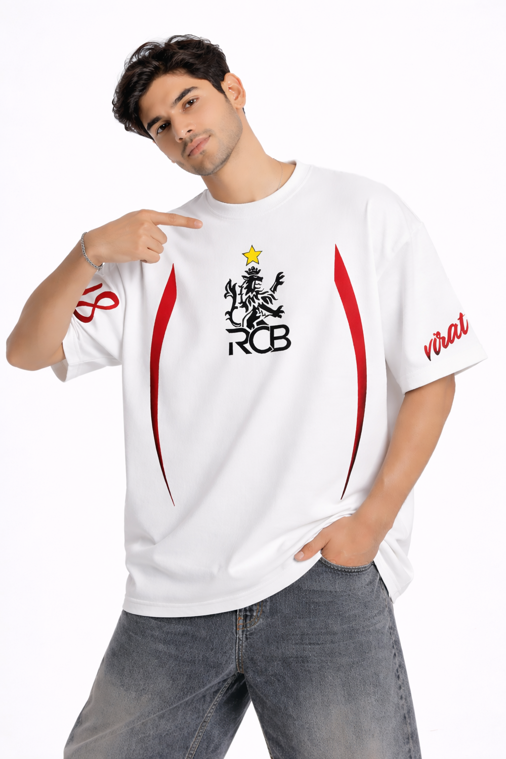 RCB Legacy Star Oversized Boxy Tee – White Edition