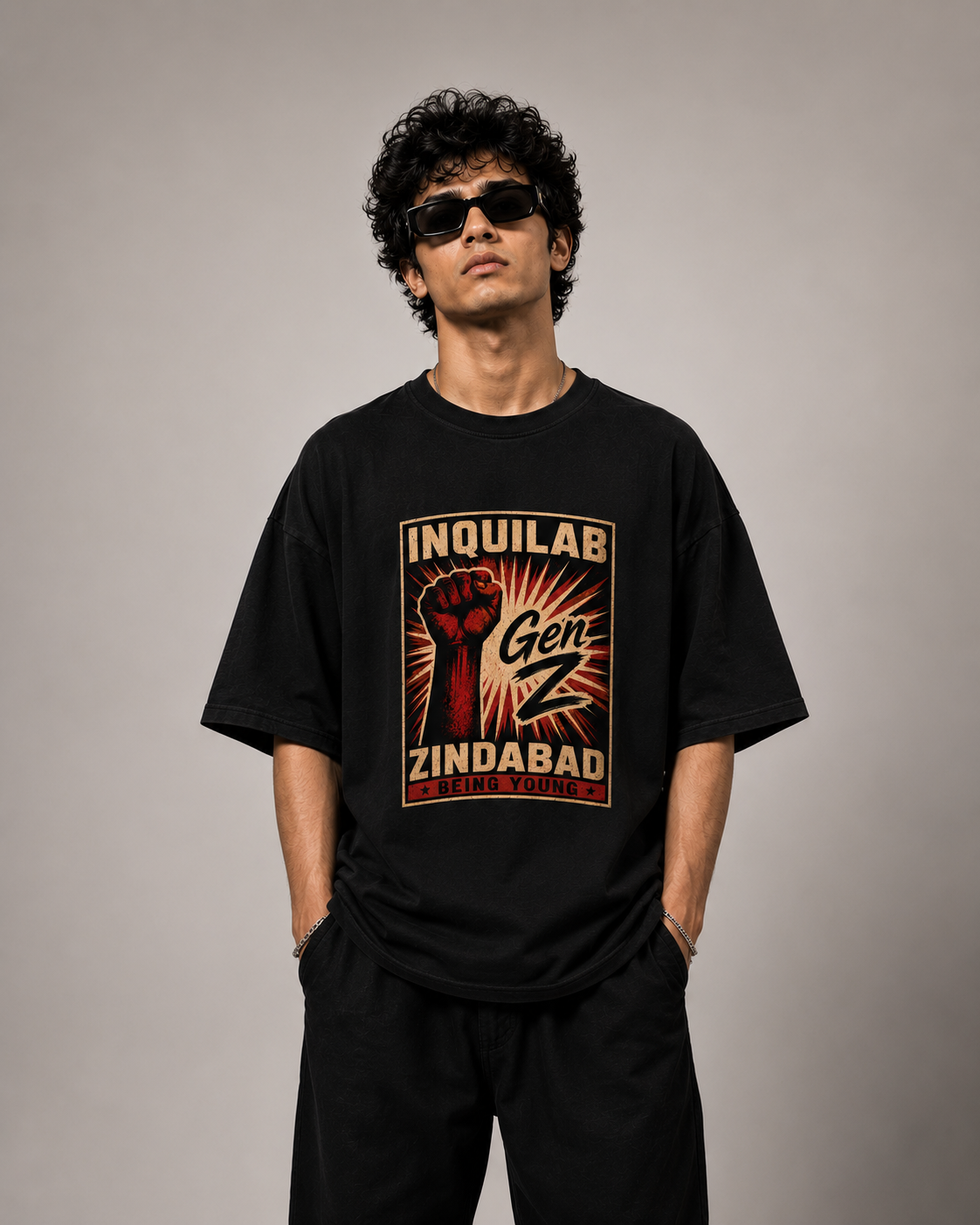 INQUILAB Gen Z Oversized Black Graphic T-Shirt – Being Young Edition
