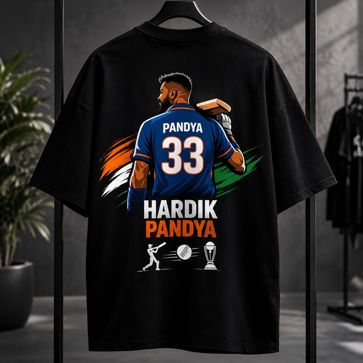 Hardik Pandya Oversized Black T-Shirt 100% Premium Cotton  – Cricket Fan Edition