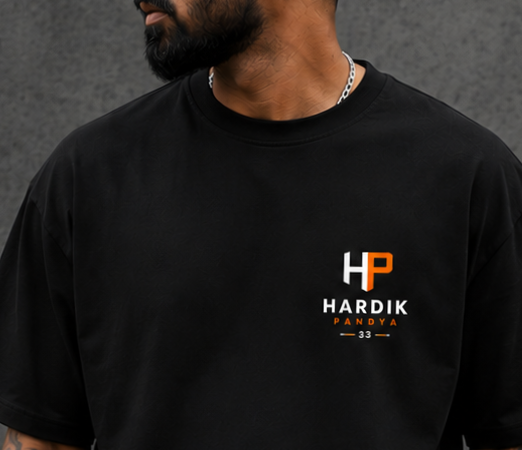 Hardik Pandya Oversized Black T-Shirt 100% Premium Cotton  – Cricket Fan Edition