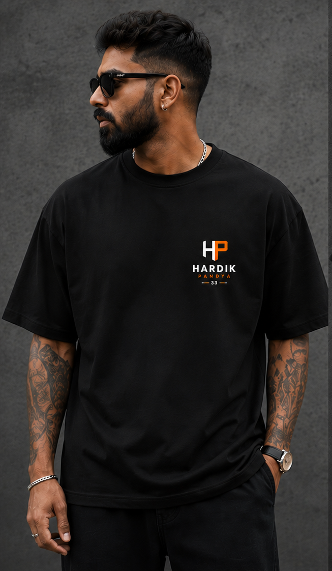Hardik Pandya Oversized Black T-Shirt 100% Premium Cotton  – Cricket Fan Edition