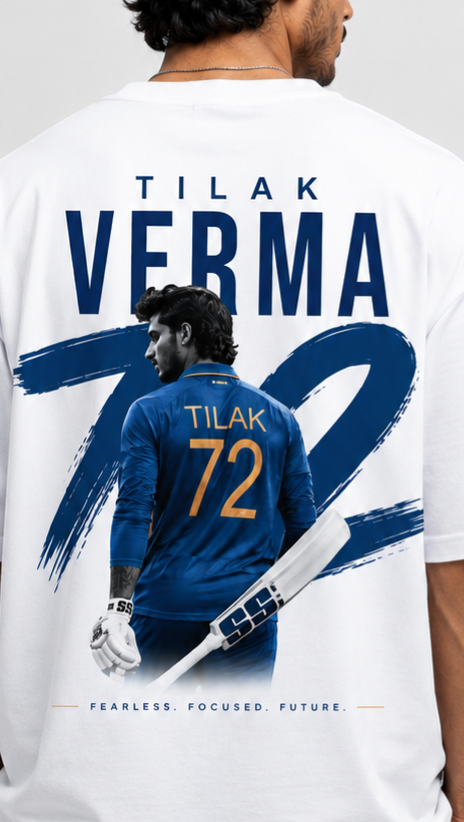 Tilak Verma 72 Graphic Oversized White T-Shirt 100% Premium Cotton