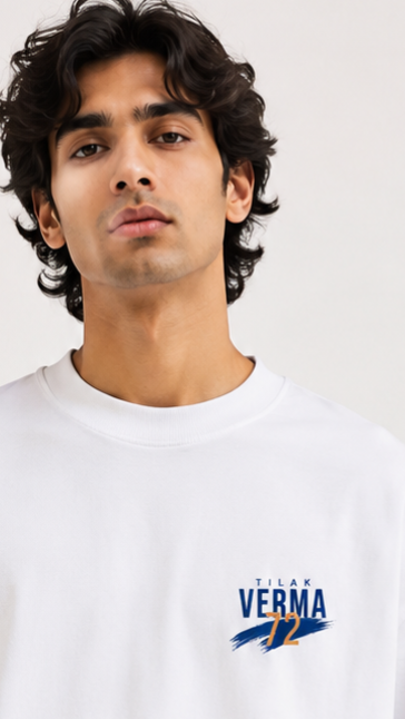 Tilak Verma 72 Graphic Oversized White T-Shirt 100% Premium Cotton