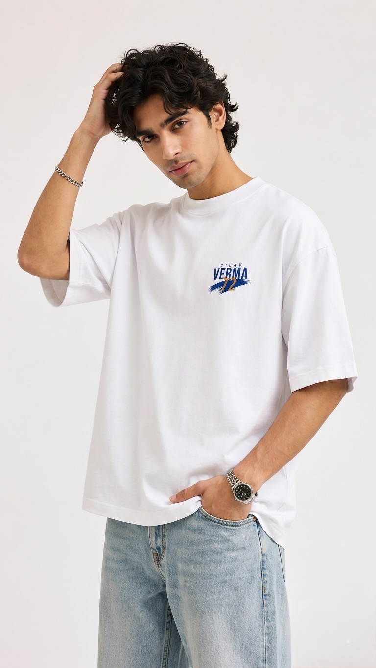 Tilak Verma 72 Graphic Oversized White T-Shirt 100% Premium Cotton