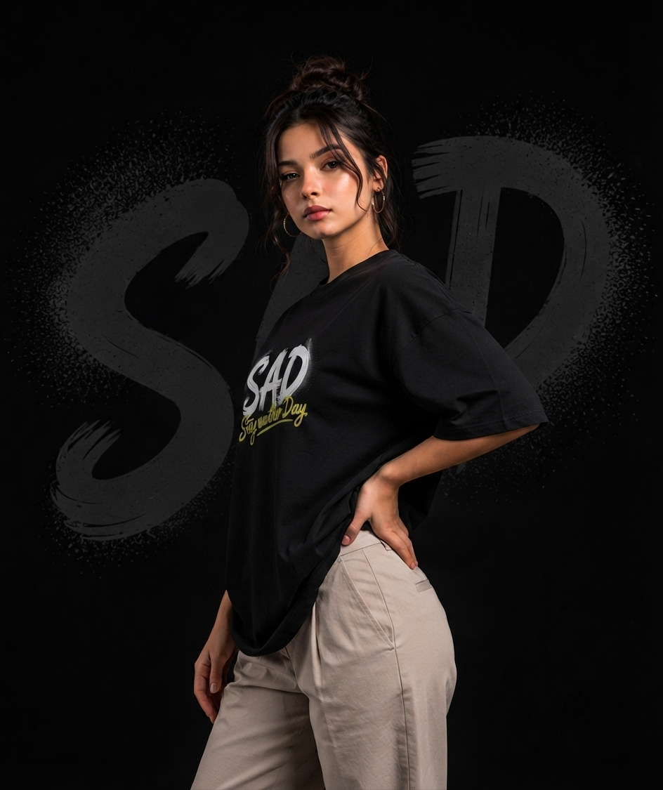 SAD – Stay Another Day Oversized Graphic T-Shirt | Streetwear Unisex Drop-Shoulder Tee | Graffiti Art Print | Black