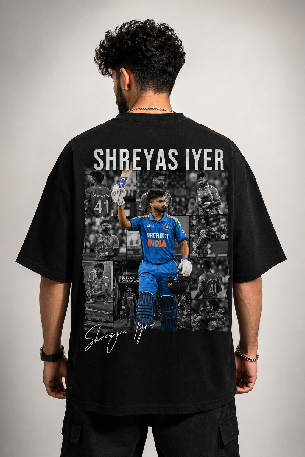 Shreyas Iyer “Sarpanch Saab” Printed Oversized Black T-Shirt 100% Cotton