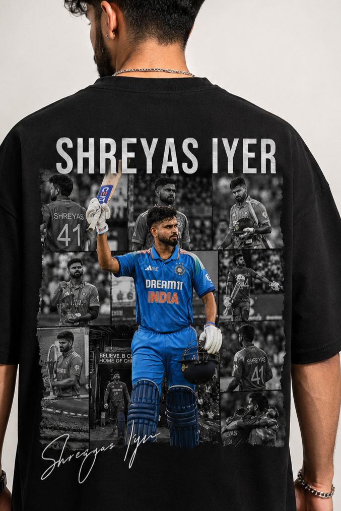 Shreyas Iyer “Sarpanch Saab” Printed Oversized Black T-Shirt 100% Cotton