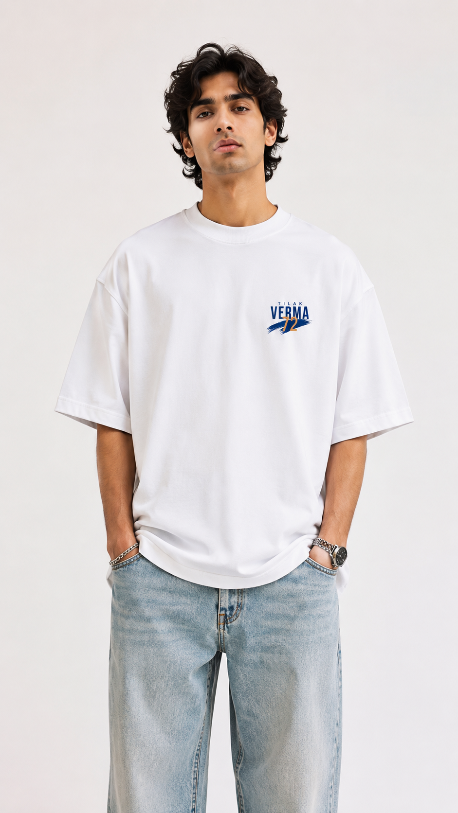 Tilak Verma 72 Graphic Oversized White T-Shirt 100% Premium Cotton