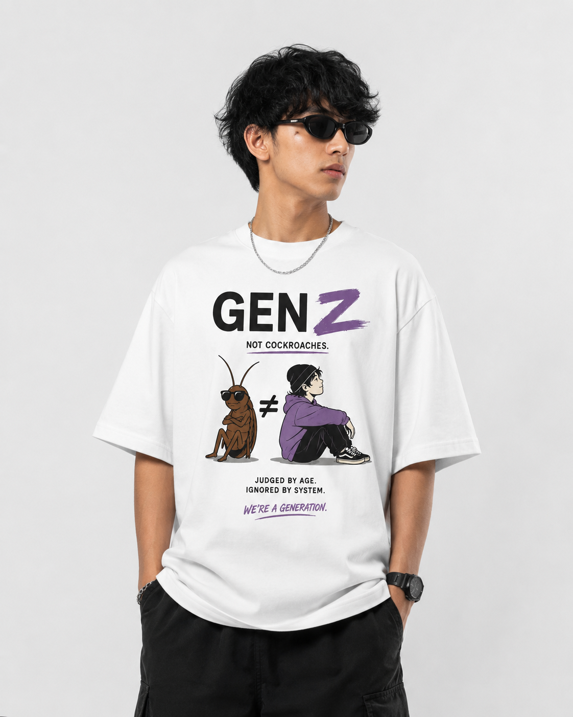 Gen Z not Cockroach Graphic Oversized White T-Shirt – 100% Premium Cotton