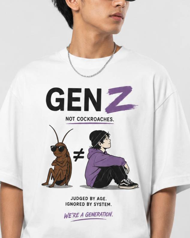 Gen Z not Cockroach Graphic Oversized White T-Shirt – 100% Premium Cotton