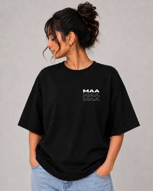 "Maa" Graphic Oversized Black T-Shirt – Customizable | 100% Cotton