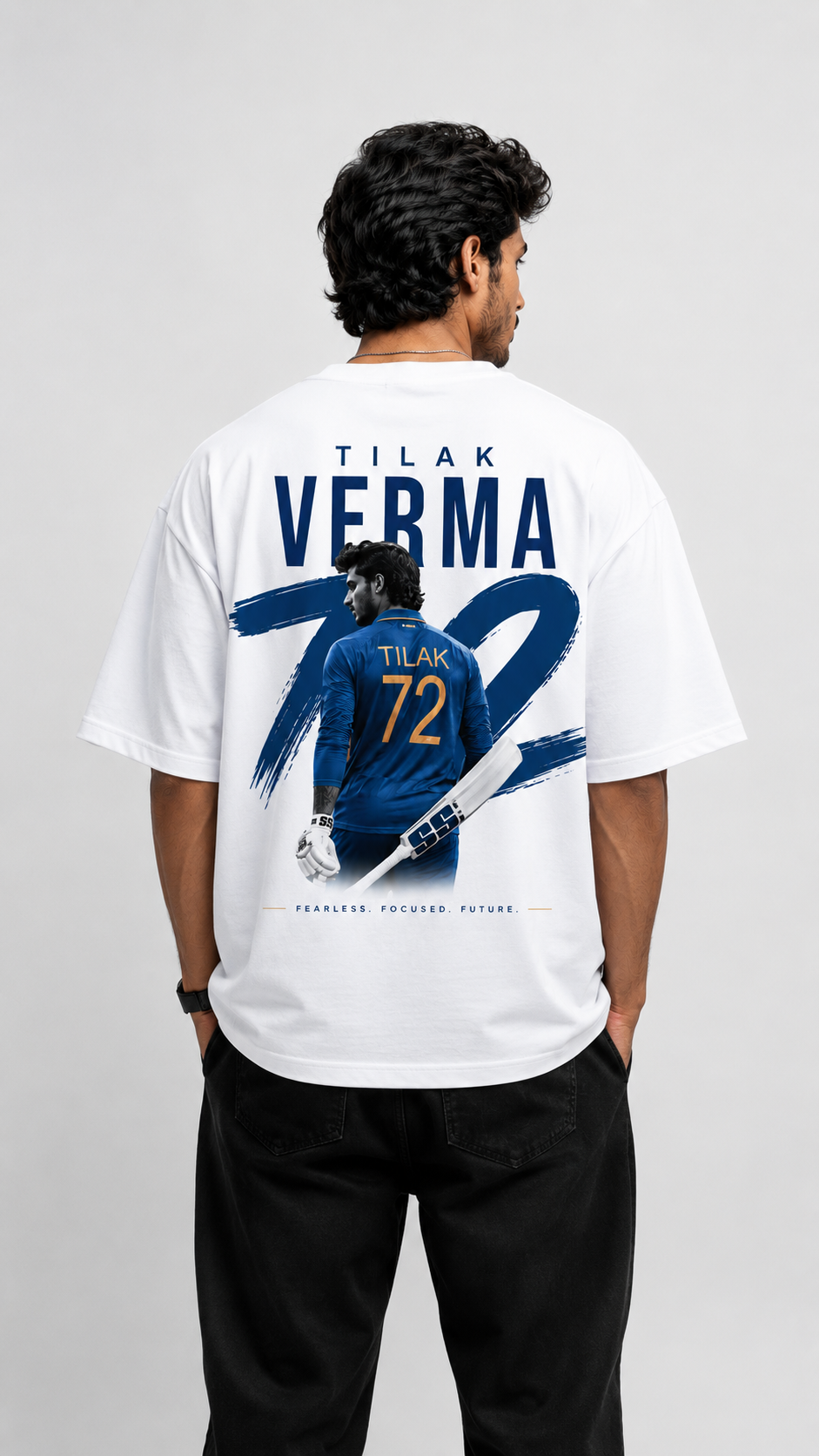 Tilak Verma 72 Graphic Oversized White T-Shirt 100% Premium Cotton