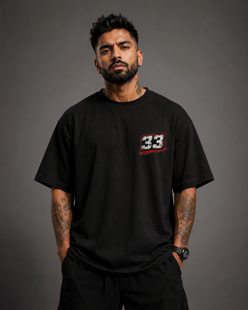 Hardik Pandya Inspired Oversized Black Graphic T-Shirt – Kung Fu Pandiya.