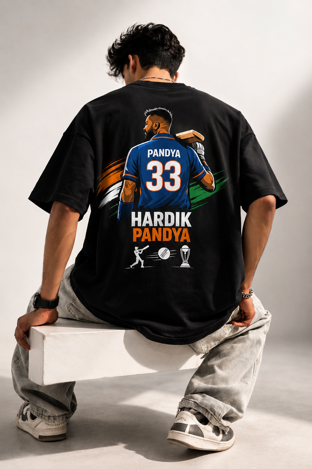 Hardik Pandya Oversized Black T-Shirt 100% Premium Cotton  – Cricket Fan Edition
