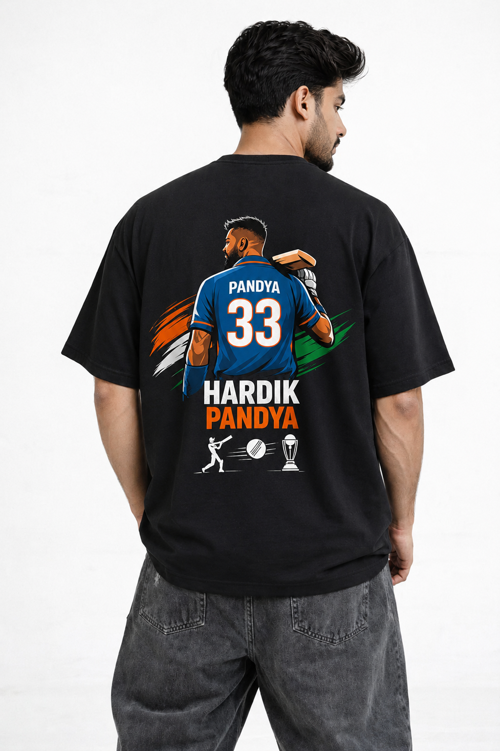 Hardik Pandya Oversized Black T-Shirt 100% Premium Cotton  – Cricket Fan Edition