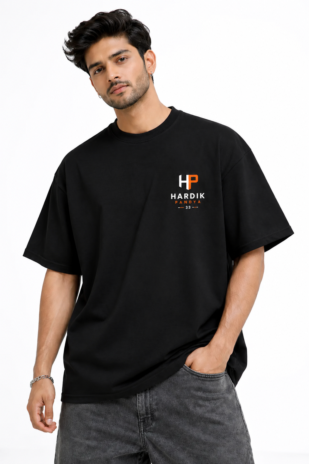 Hardik Pandya Oversized Black T-Shirt 100% Premium Cotton  – Cricket Fan Edition