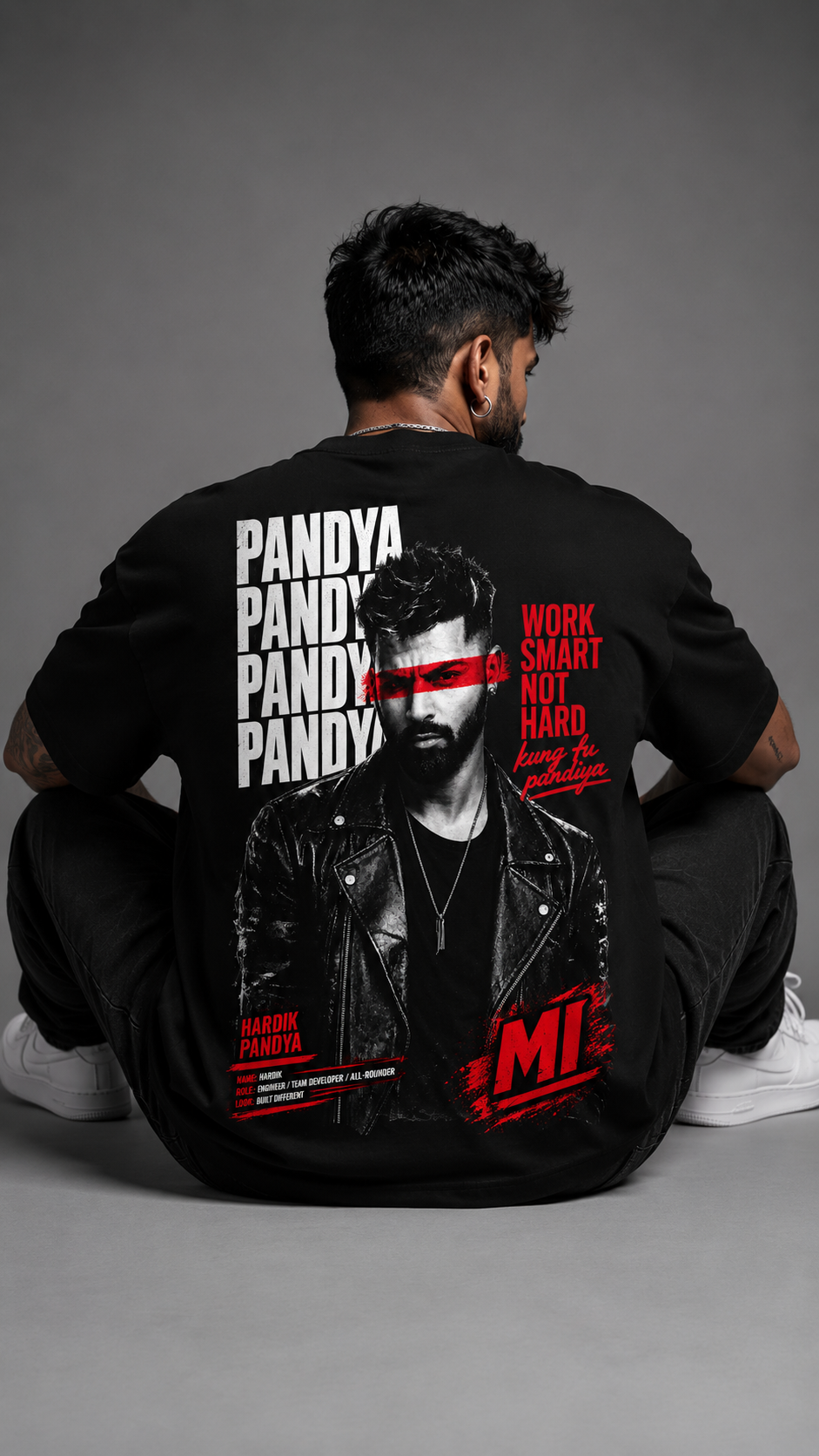Hardik Pandya Inspired Oversized Black Graphic T-Shirt – Kung Fu Pandiya.