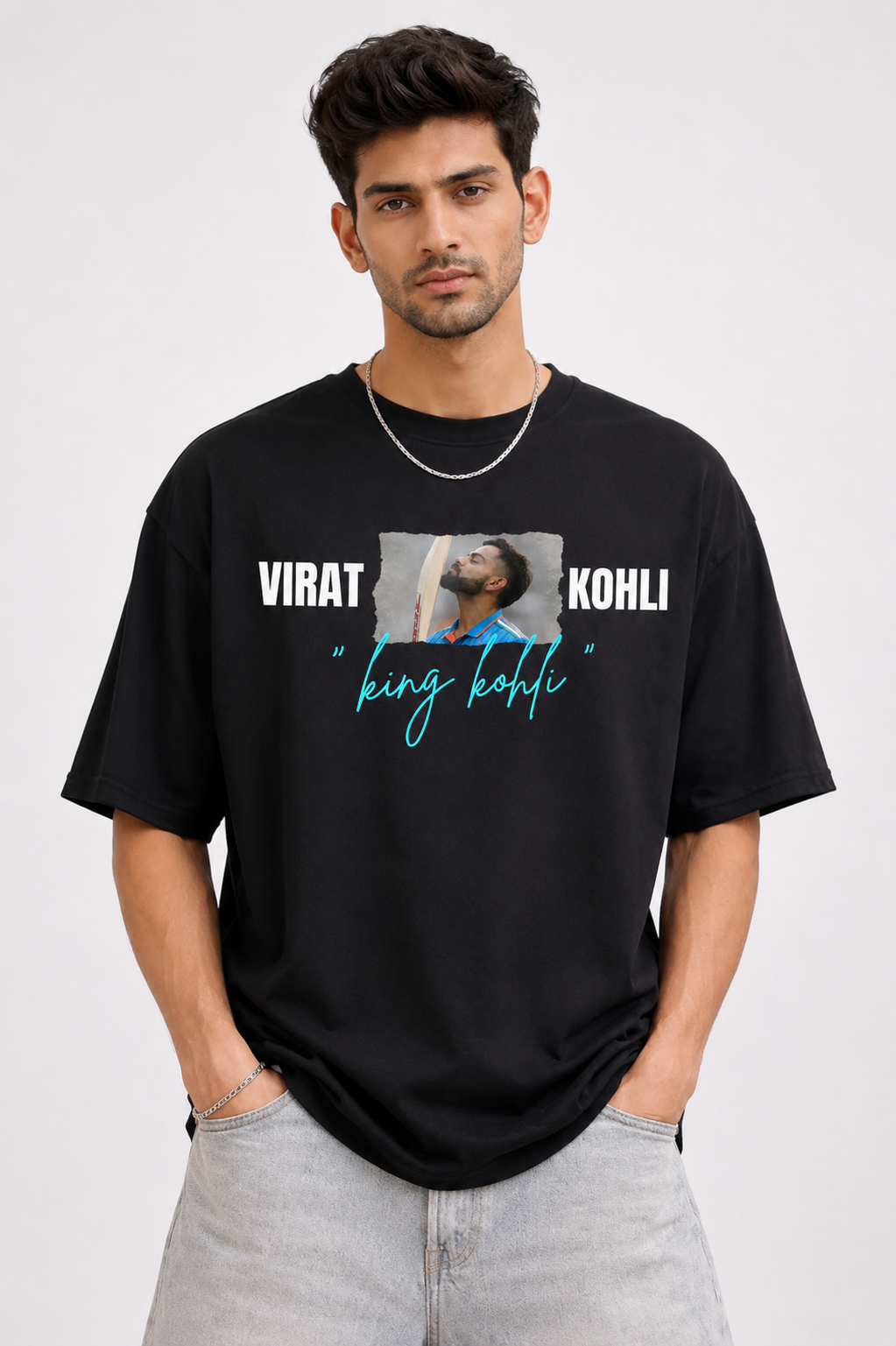 Virat Kohli "King Kohli" Oversized Black Printed T-Shirt – 100% Cotton