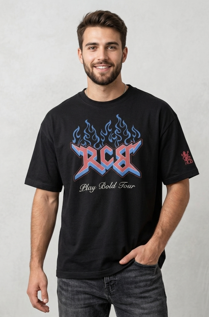 RCB “Play Bold Tour”  Oversized Black Graphic T-Shirt Edition 100% Cotton