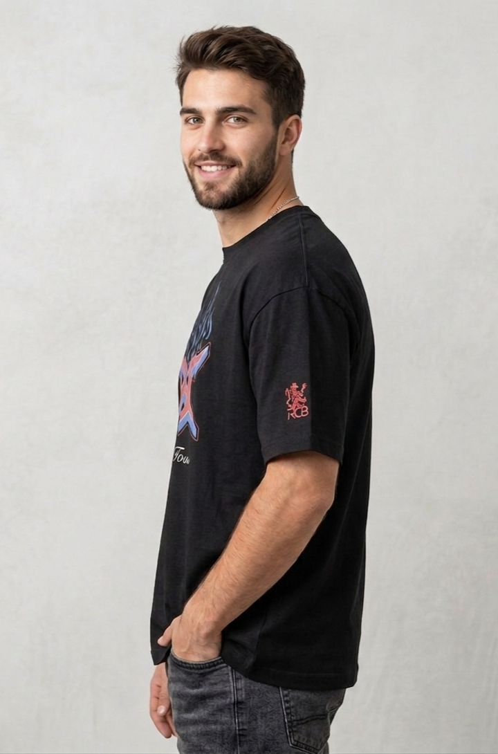 RCB “Play Bold Tour”  Oversized Black Graphic T-Shirt Edition 100% Cotton