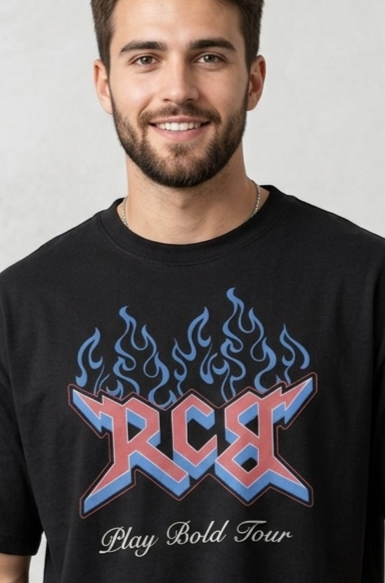 RCB “Play Bold Tour”  Oversized Black Graphic T-Shirt Edition 100% Cotton