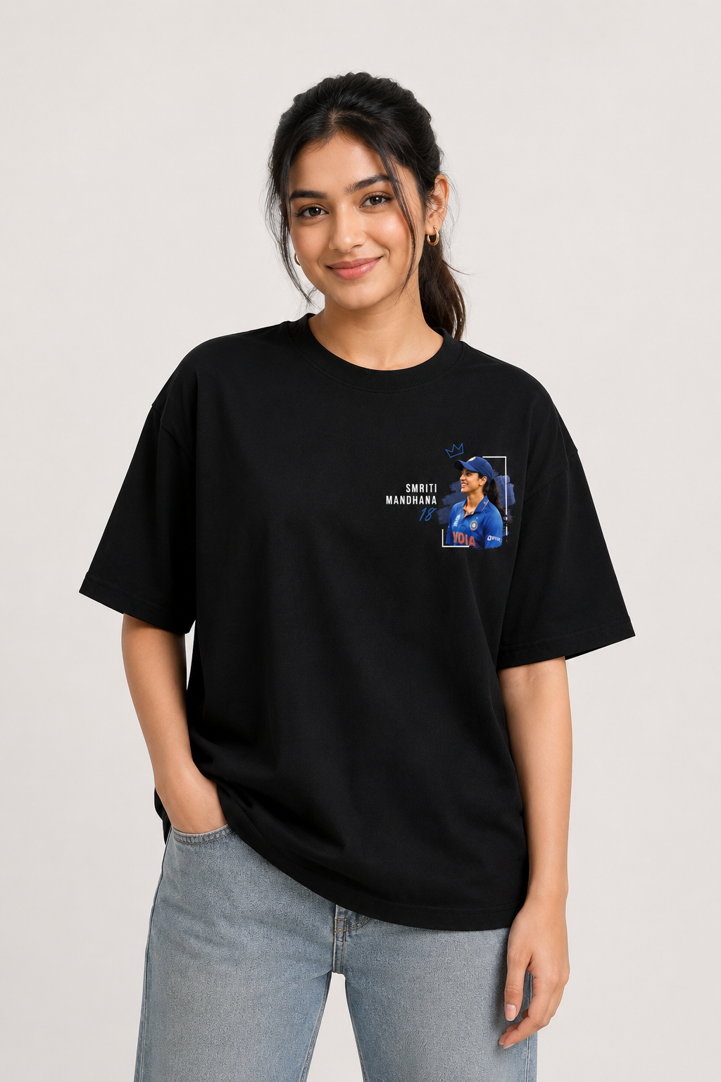 Smriti Mandhana Printed Oversized Black T-Shirt 100% Premium Cotton – Cricket Fan Edition