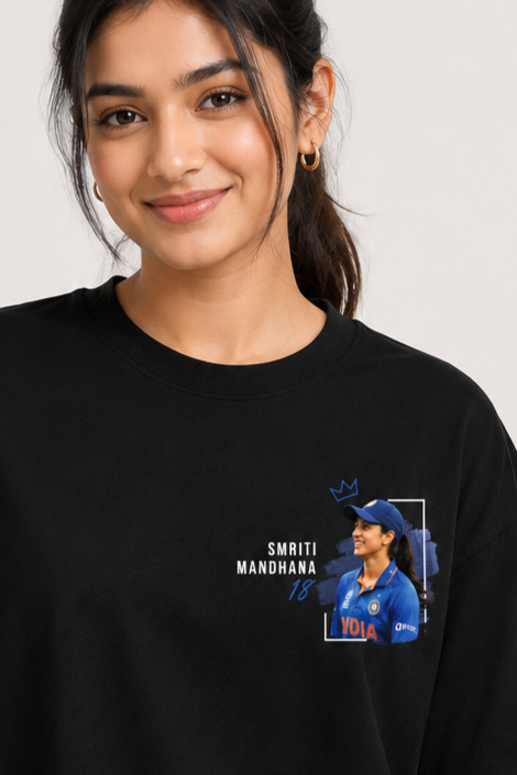 Smriti Mandhana Printed Oversized Black T-Shirt 100% Premium Cotton – Cricket Fan Edition