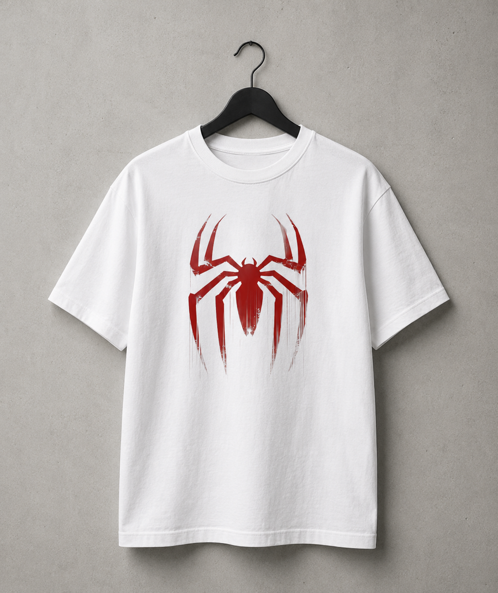 Red Spider Graphic Oversized White T-Shirt. Spiderman inspired.