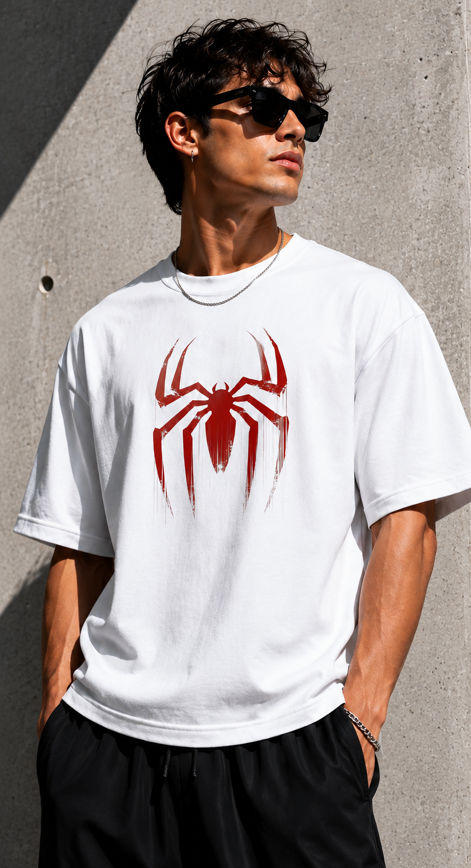 Red Spider Graphic Oversized White T-Shirt. Spiderman inspired.