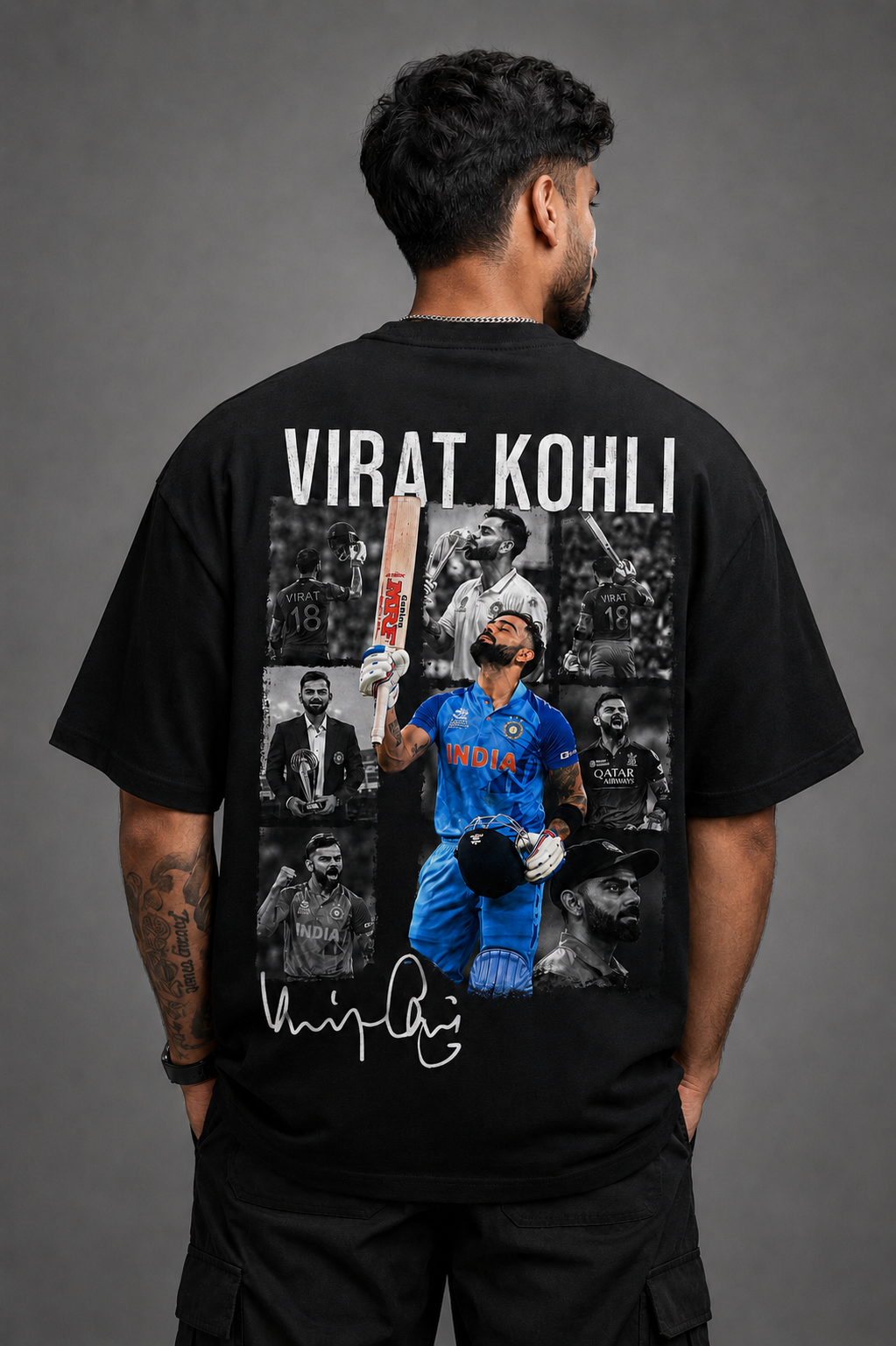 Virat Kohli "King Kohli" Oversized Black Printed T-Shirt – 100% Cotton