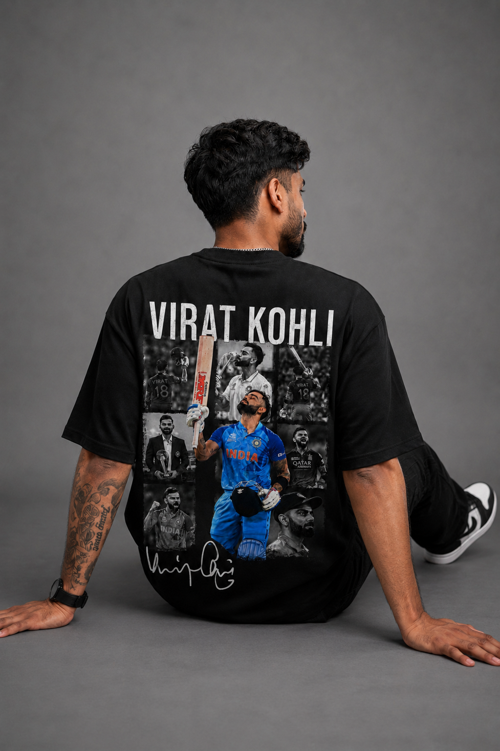 Virat Kohli "King Kohli" Oversized Black Printed T-Shirt – 100% Cotton