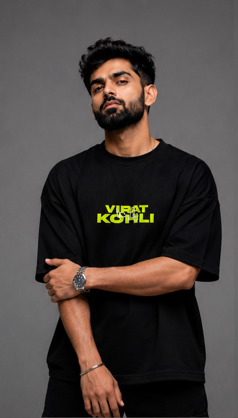 Virat Kohli Inspired Oversized Graphic Black T-Shirt  | Premium 100% Cotton