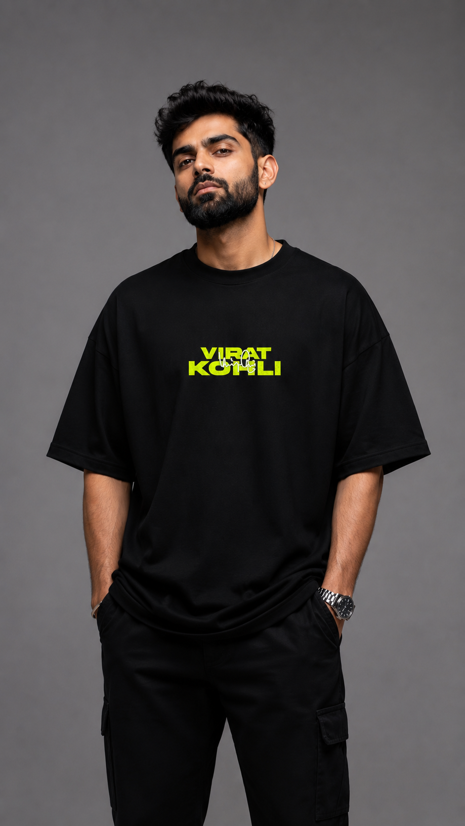 Virat Kohli Inspired Oversized Graphic Black T-Shirt  | Premium 100% Cotton