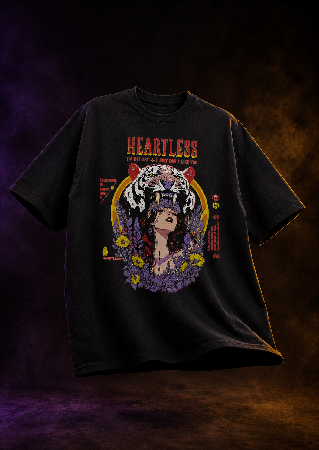 Heartless Graphic Oversized Black T-Shirt – Bold Streetwear for Women