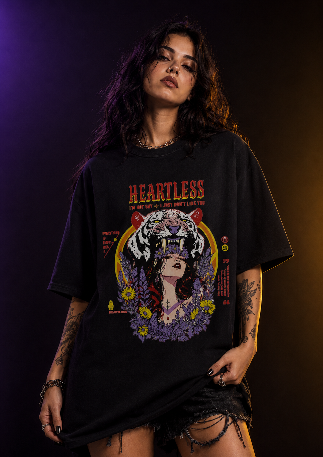 Heartless Graphic Oversized Black T-Shirt – Bold Streetwear for Women