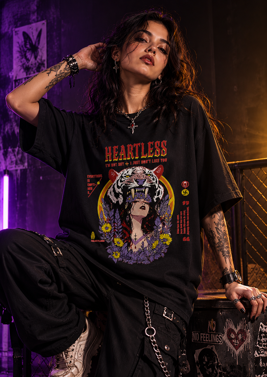 Heartless Graphic Oversized Black T-Shirt – Bold Streetwear for Women