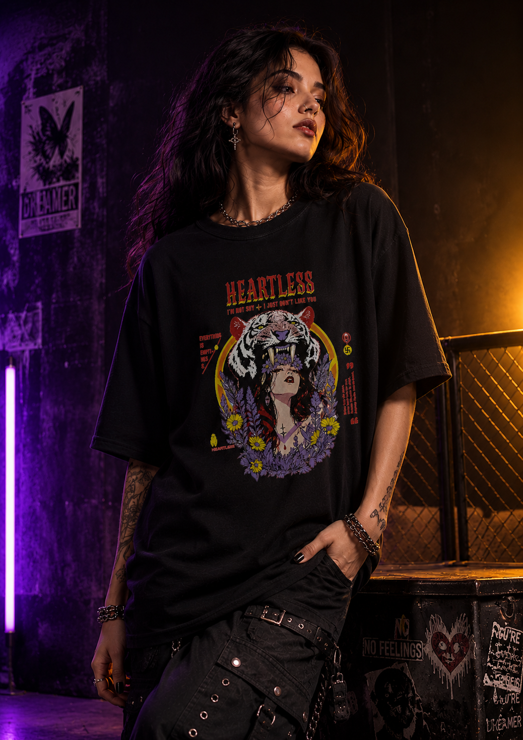 Heartless Graphic Oversized Black T-Shirt – Bold Streetwear for Women