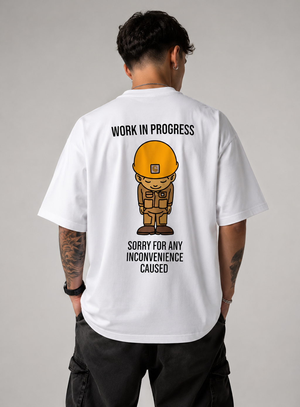 Work In Progress Graphic Oversized White T-Shirt.